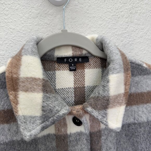 Fore Plaid Wool Blend Button Up Thick Flannel Shacket Womens size Small - Picture 2 of 10